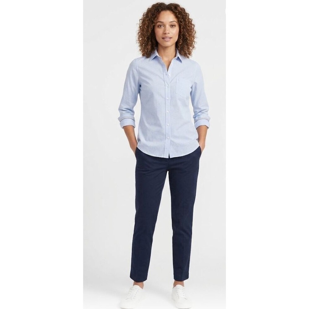 FRANK & EILEEN Blue Dot "Eileen" Italian Cotton Button Down Shirt Size S $258